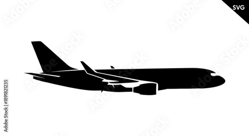 Black silhouette of a commercial airplane vector graphic