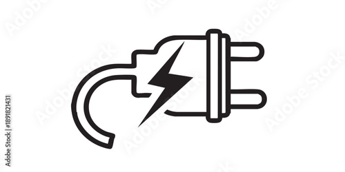 Electric vehicle charger vector icon, charging station symbol, plug sign, isolated on transparent background, black outline and filled style, minimal flat design