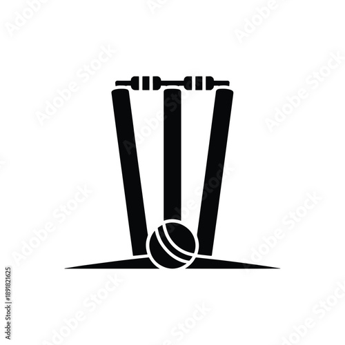 Simple black icon representing cricket stumps and ball