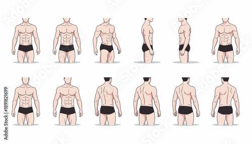 Vector illustration of a fashion collection featuring a set of female body silhouettes wearing casual clothes like shirts, jackets, dresses, and pants in a textile garment design style