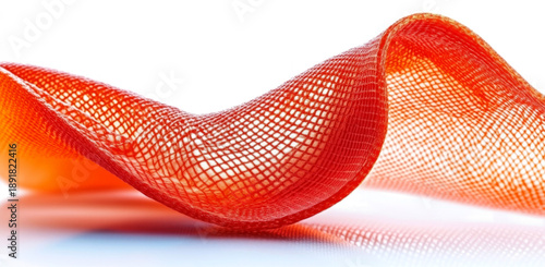  twisted and curled piece of red gauze bandage in the shape of an arrowhead, against a transparent background