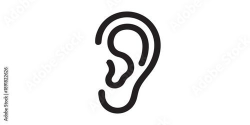 Ear vector icon, isolated on transparent background, black outline and filled style, minimal flat design