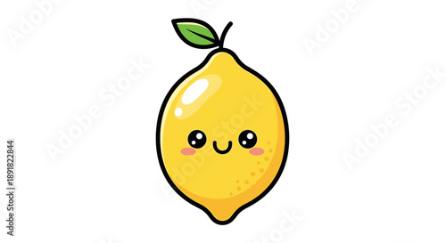 Cute Kawaii Lemon Character with a Happy Face.