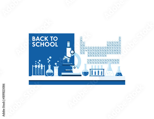 Back to school science lab equipment and periodic table