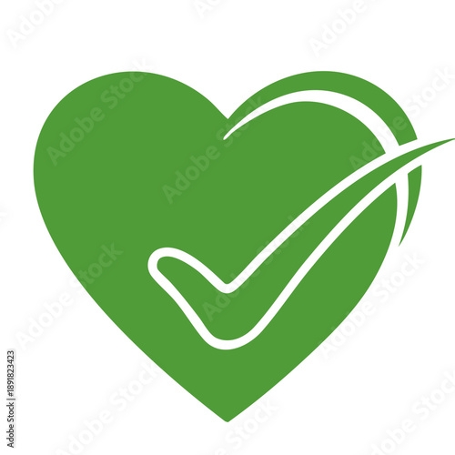 Healthy Heart Check: a bright green heart with a white checkmark, symbolizing well-being, health, and a positive affirmation of vitality.
