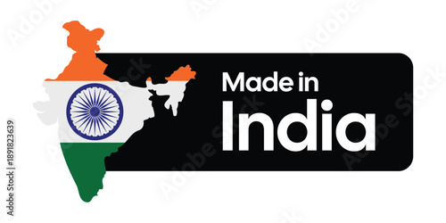 Made in India Product Label - Geographic Map Silhouette with National Flag and Ashoka Chakra