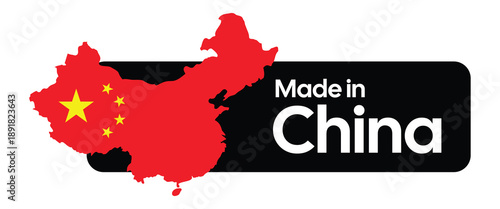 Made in China Product Label - Geographic Map Silhouette with National Flag Graphic