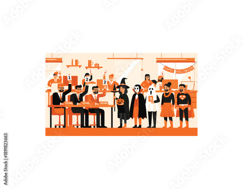 Colleagues voting for best Halloween costume at office