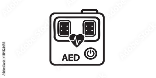 Automated external defibrillator (AED) vector icon, isolated on transparent background, black outline and filled style, minimal flat design