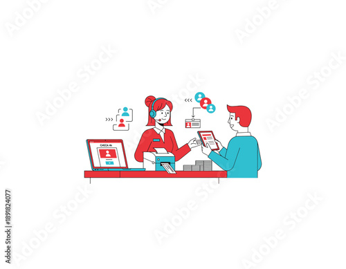 Friendly customer service representative assisting client with check-in process