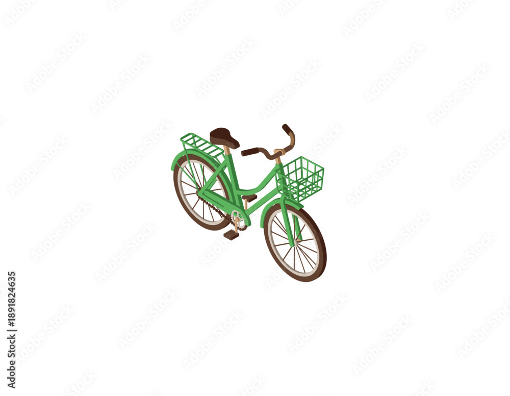 Obraz premium Green bicycle with basket and kickstand