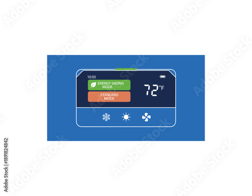 Smart thermostat control panel with energy saving mode activated
