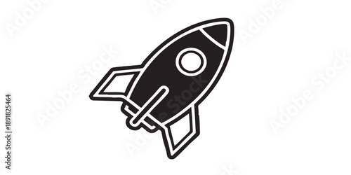 Rocket vector icon, isolated on transparent background, black outline and filled style, minimal flat design