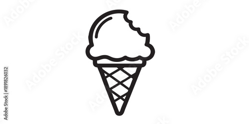 Bitten ice cream vector icon, dessert symbol, isolated on transparent background, black outline and filled style, minimal flat design