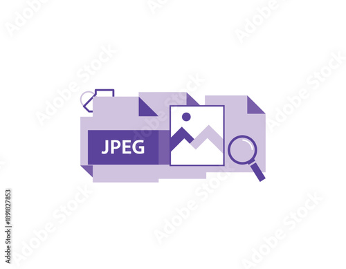 Modern file management concept with JPEG icon and magnifying glass