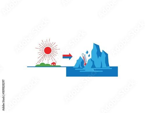 Global warming melting iceberg with thermometer illustration
