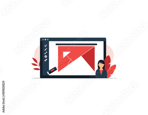 Businesswoman creating engaging video content on modern computer