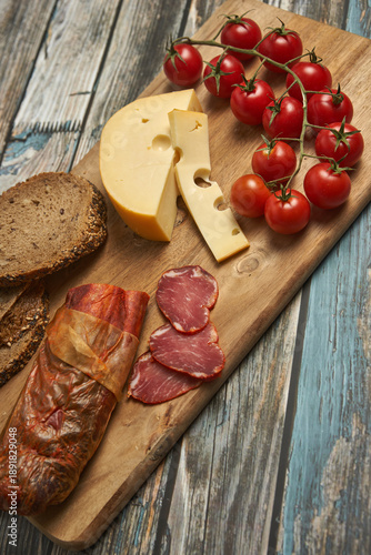 Wallpaper Mural Sliced food on a wooden board Torontodigital.ca