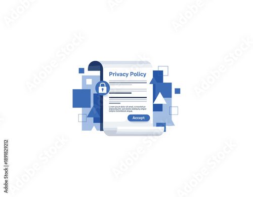 Modern privacy policy page with secure lock icon and accept button