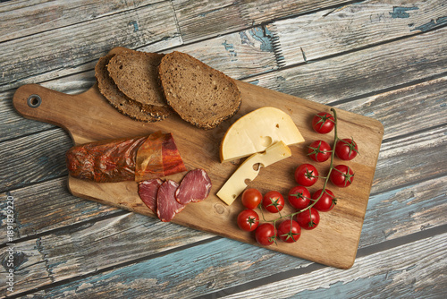 Wallpaper Mural Sliced food on a wooden board Torontodigital.ca