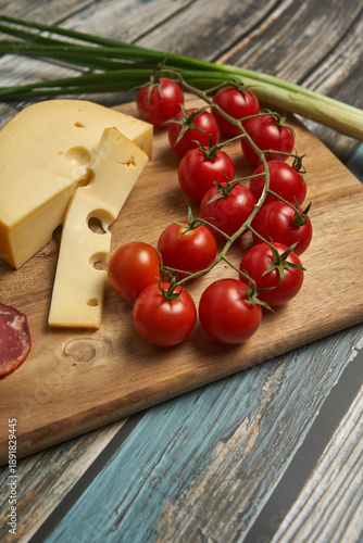 Wallpaper Mural Sliced food on a wooden board Torontodigital.ca