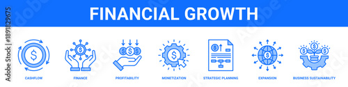 Financial Growth web banner icon set collection solid style.