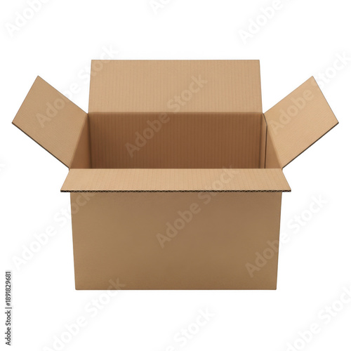 Open cardboard box, isolated on transparent background