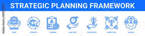 Strategic Planning Framework web banner icon set collection solid style.
