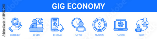 Gig Economy web banner icon set collection solid style.