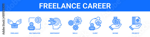 Freelance Career web banner icon set collection solid style.