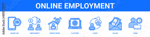 Online Employment web banner icon set collection solid style.