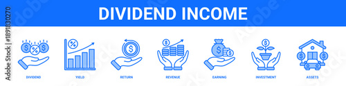 Dividend Income web banner icon set collection solid style.