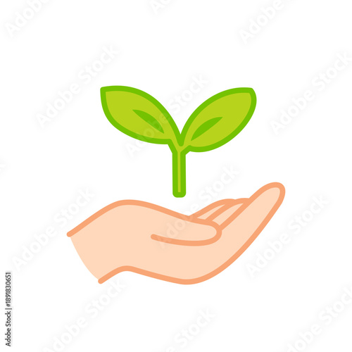 葉と手のかわいいアイコン