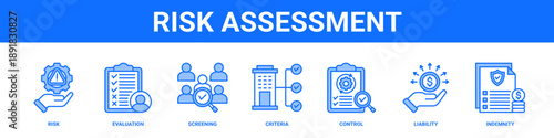 Risk Assessment web banner icon set collection solid style.