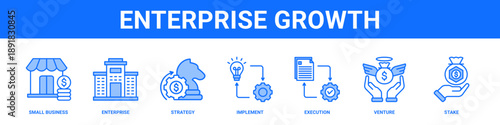 Enterprise Growth web banner icon set collection solid style.