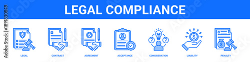 Legal Compliance web banner icon set collection solid style.