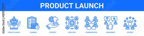 Product Launch web banner icon set collection solid style.