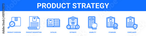 Product Strategy web banner icon set collection solid style.