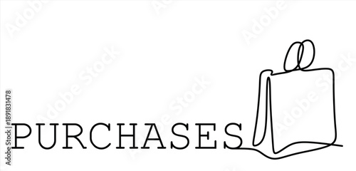 A single, continuous line drawing portrays a simple shopping bag, elegantly rendered, Shopping bag continuous one line drawing, Continuous one line drawing of a shopping bag in minimalist linear style