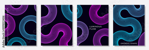 Luminous flow using organic blue and pink shapes on Letter size pages for business proposals, annual reports or printed promotional brochures