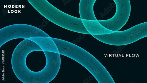 Blue and cyan 3d mesh spirals in virtual flow for desktop wallpaper 4k screen backgrounds and corporate presentation slides