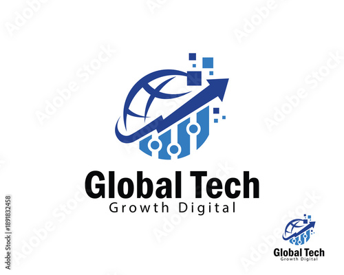 global tech logo creative design concept connect growth business finance