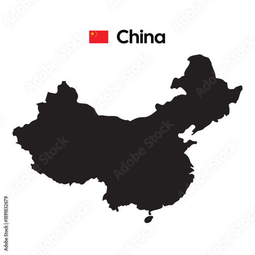 China Map Silhouette and National Flag - Geographic Graphic for Education and Travel