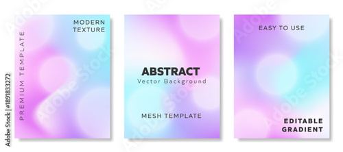 Abstract vector background collection in Letter size uses pink, purple, and aqua blue bokeh shapes and an editable gradient mesh, serving well as modern social media templates and creative banners