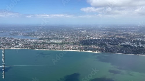Flying over Sydney neighbourhoods on a sunny day