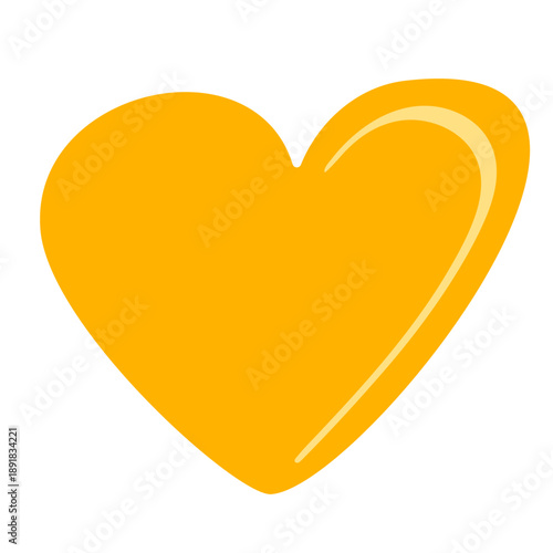 Hand-drawn yellow heart symbol. Simple flat design illustration of love and affection flat isolated