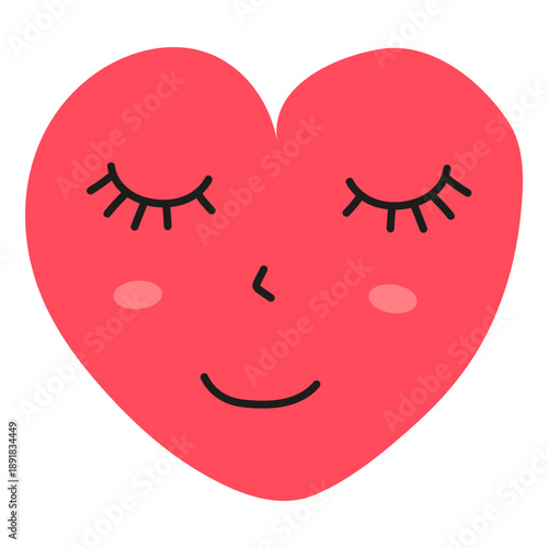 Cute smiling heart character with closed eyes. Peaceful love emoji icon flat isolated