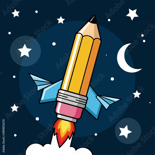 Pencil Rocket Blasting into Space.