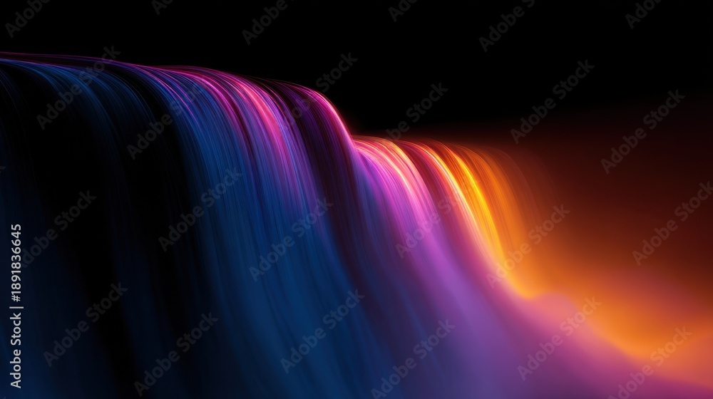 Naklejka premium Vibrant neon waterfall of light across a dark abstract night sky