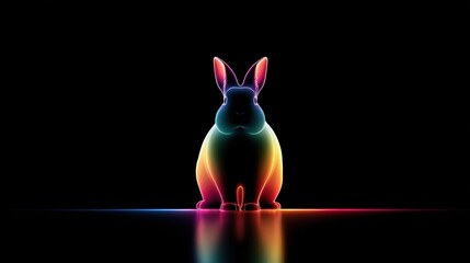 Neon rainbow rabbit silhouette glowing on a dark background for modern art and design projects